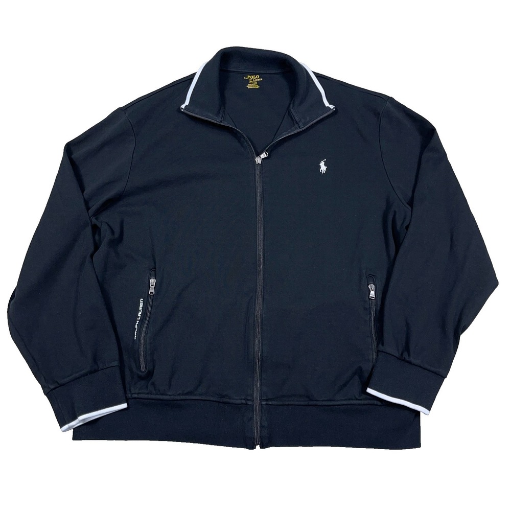Polo Ralph Lauren Jacket Men XXL 2XL Black Full Zip Track Suit Sweatshirt PRL